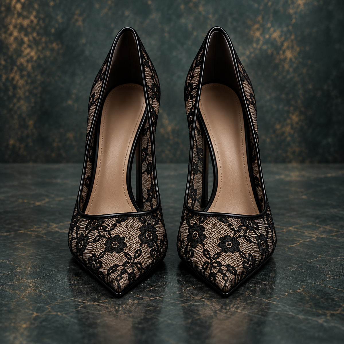 Women’s Floral Lace Mesh Pointed-Toe Stiletto Heels
