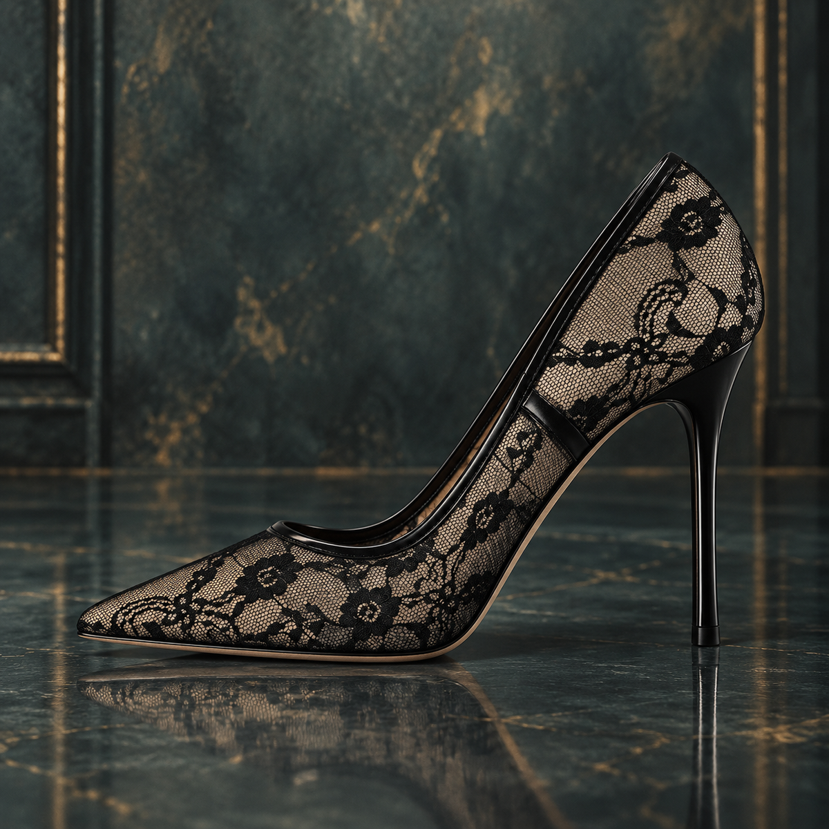 Women’s Floral Lace Mesh Pointed-Toe Stiletto Heels