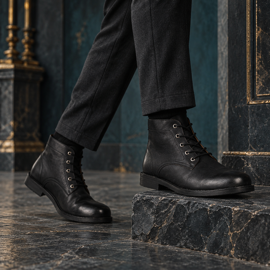 Men's Black Suede Outdoor Suede Leather Lace-Up Boots