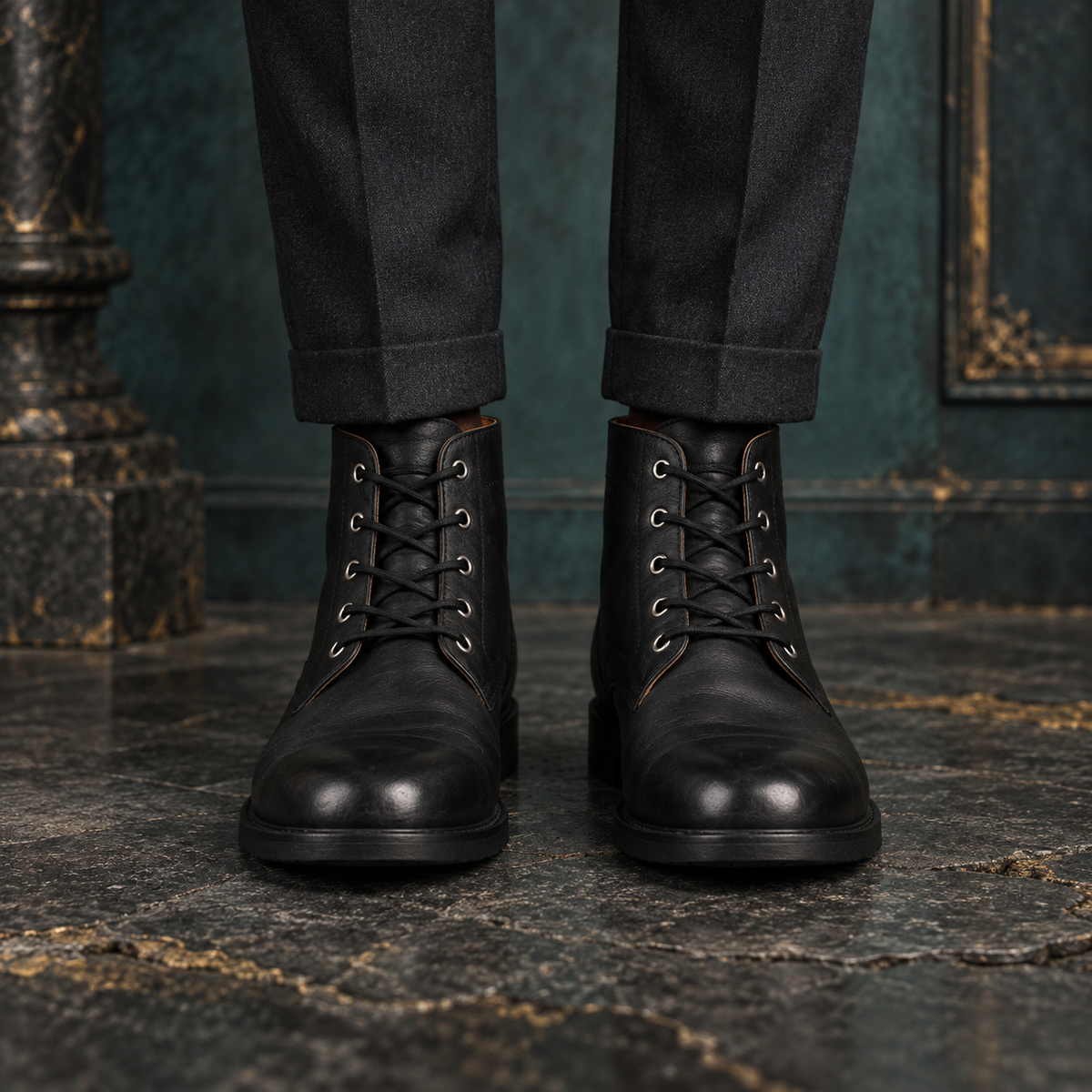 Men's Black Suede Outdoor Suede Leather Lace-Up Boots