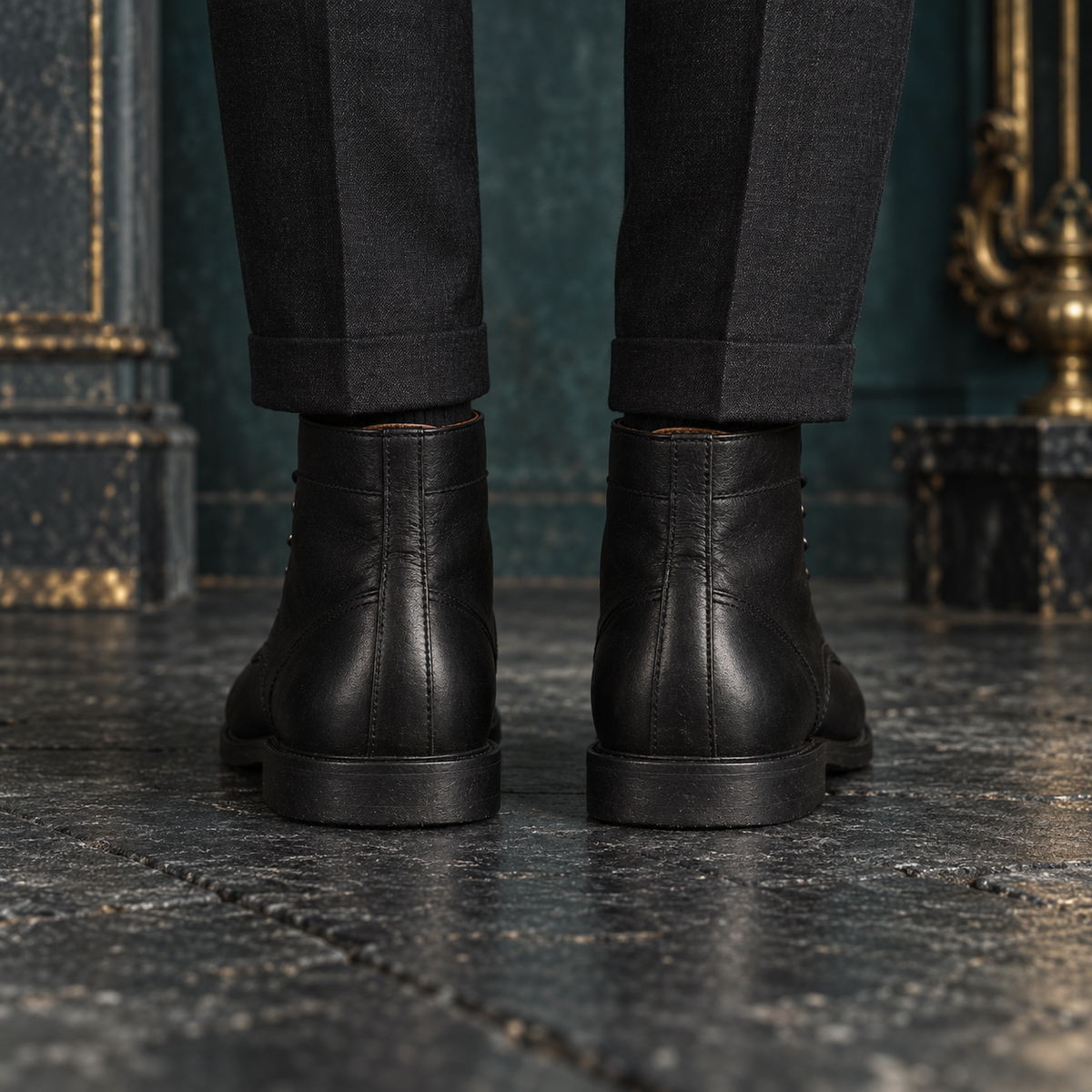 Men's Black Suede Outdoor Suede Leather Lace-Up Boots