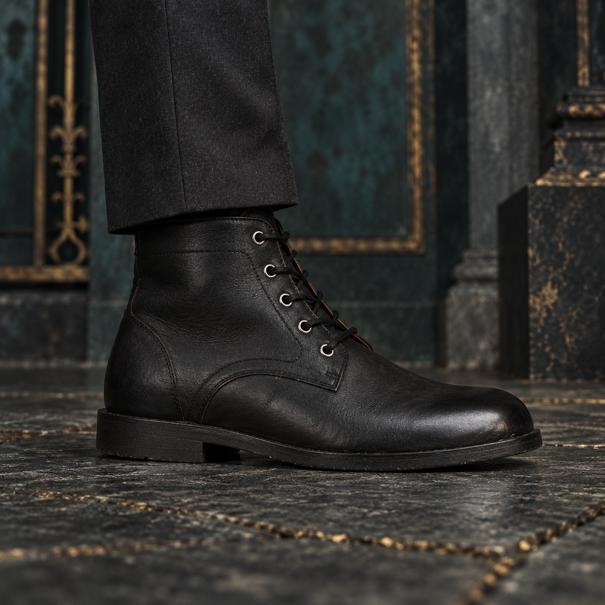 Men's Black Suede Outdoor Suede Leather Lace-Up Boots