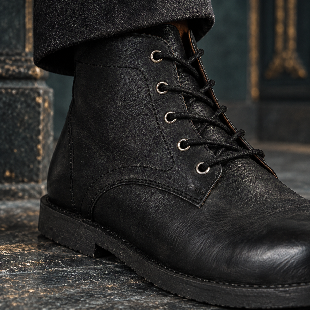 Men's Black Suede Outdoor Suede Leather Lace-Up Boots