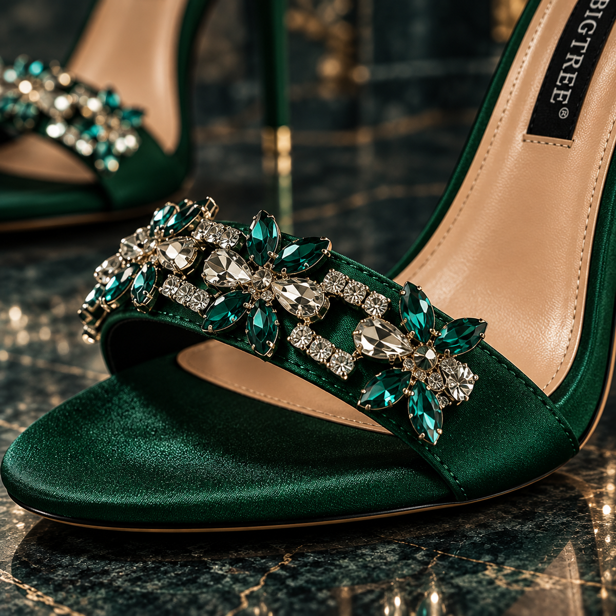 Women’s Satin Open Toe Rhinestone Stiletto Heels