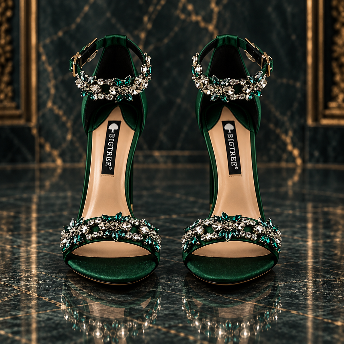 Women’s Satin Open Toe Rhinestone Stiletto Heels