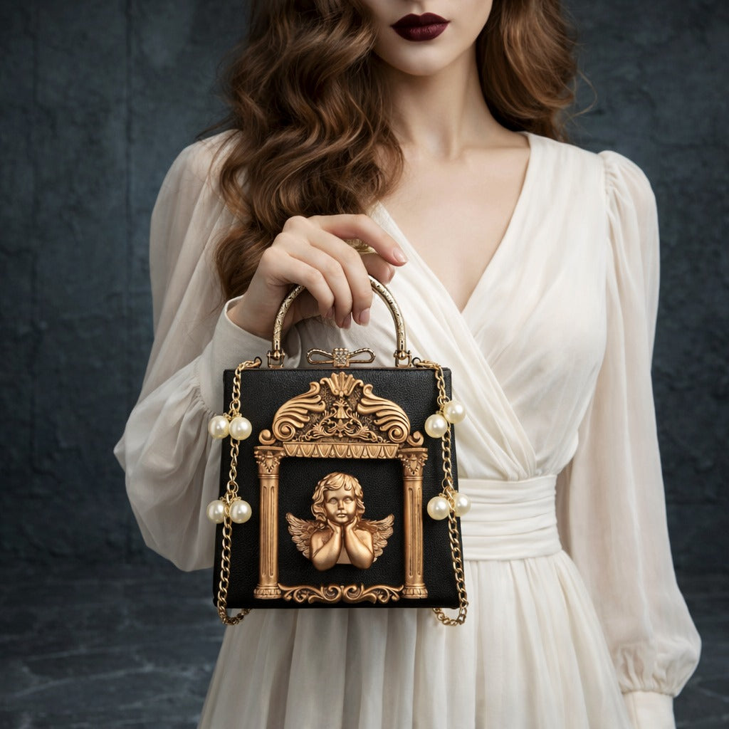 Vintage Cupid Angel Gilded Faux Leather Women’s Crossbody Square Shoulder Bag