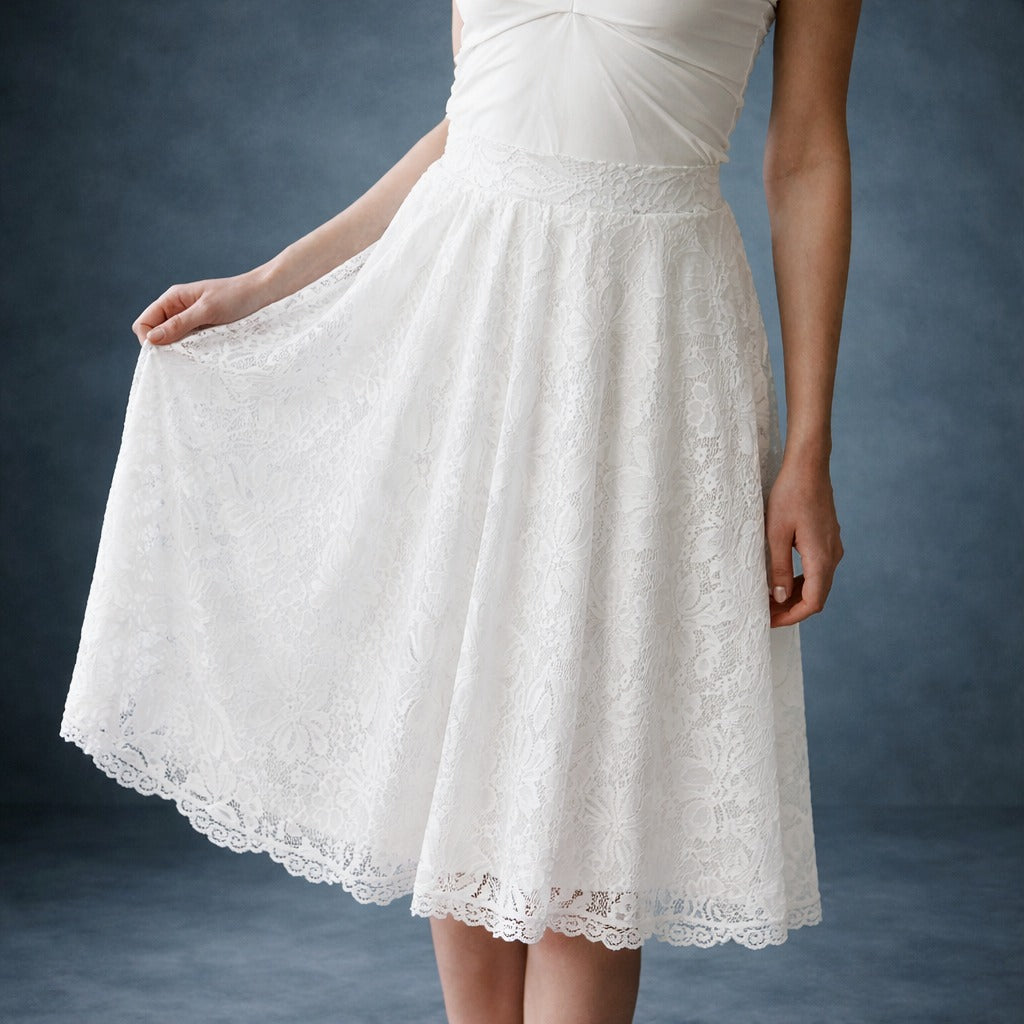 Women's Vintage Romantic White Lace Bridal A-Line Wedding Midi Skirt