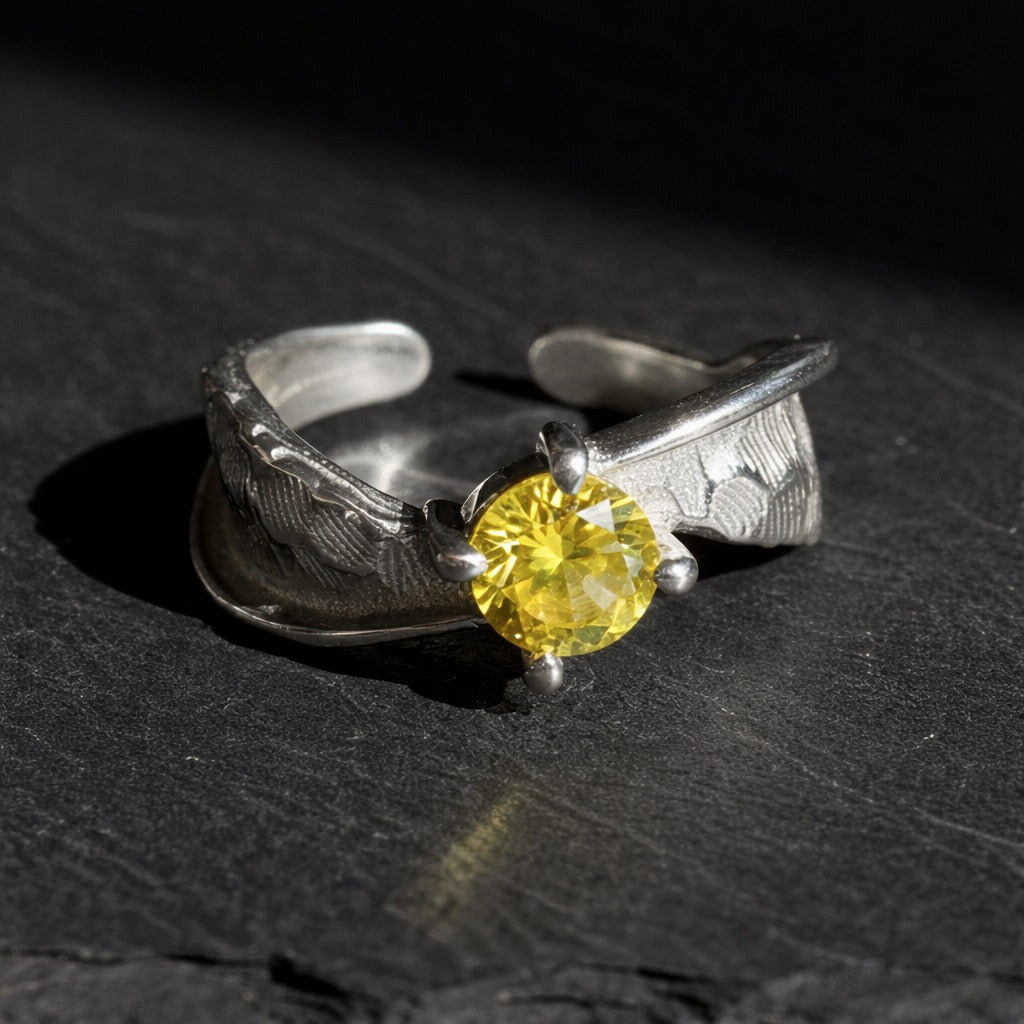 925 Sterling Silver Harry Potter Golden Snitch Women's Ring with Yellow Zircon