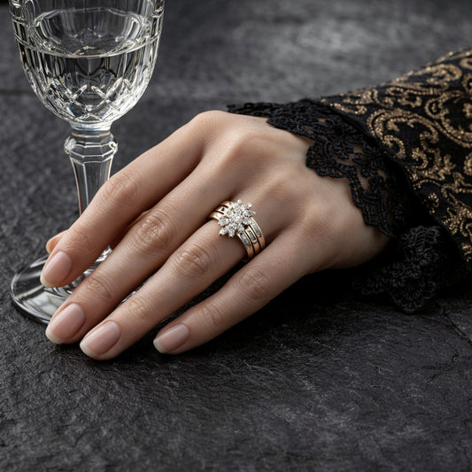 10K Yellow Gold Marquise Composite Diamond Cluster Cocktail Ring