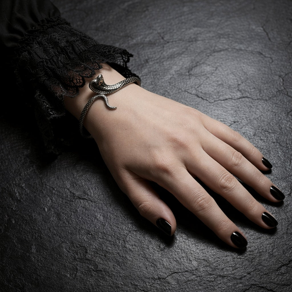 925 Sterling Silver Punk Goth King Cobra Snake Cuff Bangle or Ring