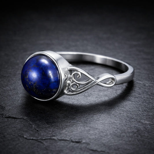 925 Sterling Silver Victorian Opal or Natural Lapis Lazuli Solitaire Ring