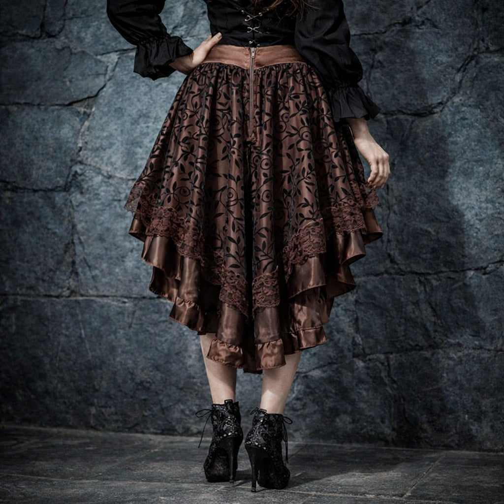 Women's Steampunk High-Low Victorian Pirate Skirt with Lace Trim