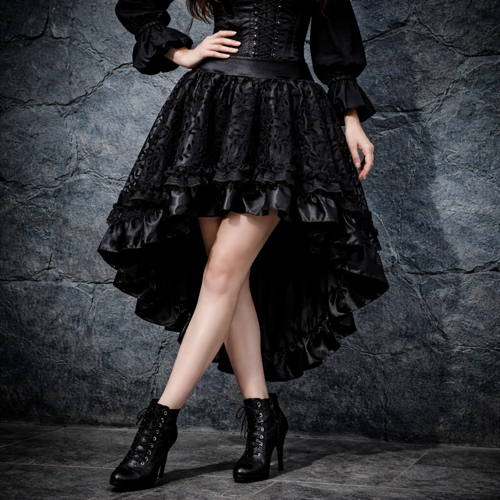 Women's Steampunk High-Low Victorian Pirate Skirt with Lace Trim