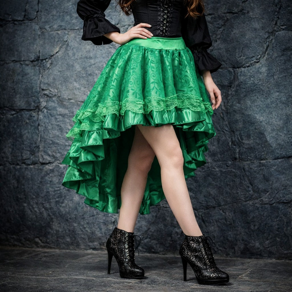 Women's Steampunk High-Low Victorian Pirate Skirt with Lace Trim
