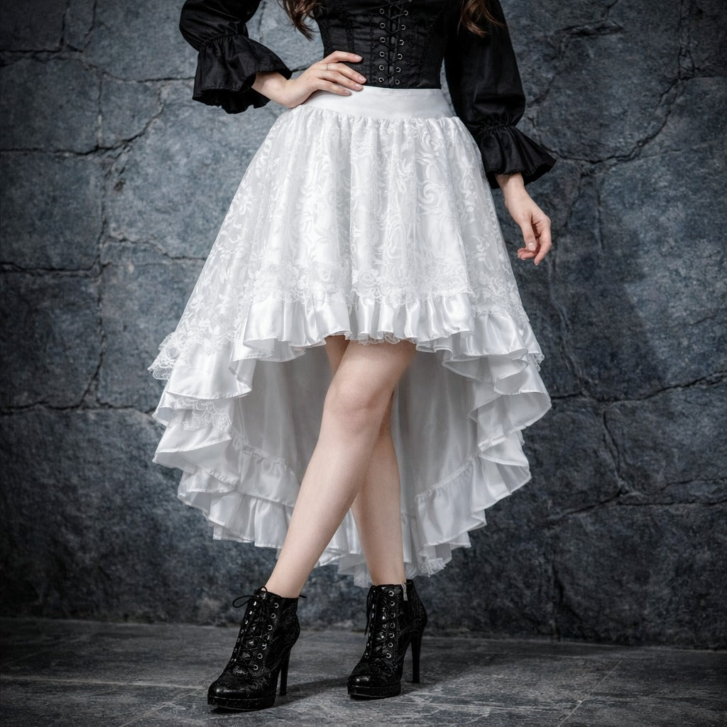 Women's Steampunk High-Low Victorian Pirate Skirt with Lace Trim