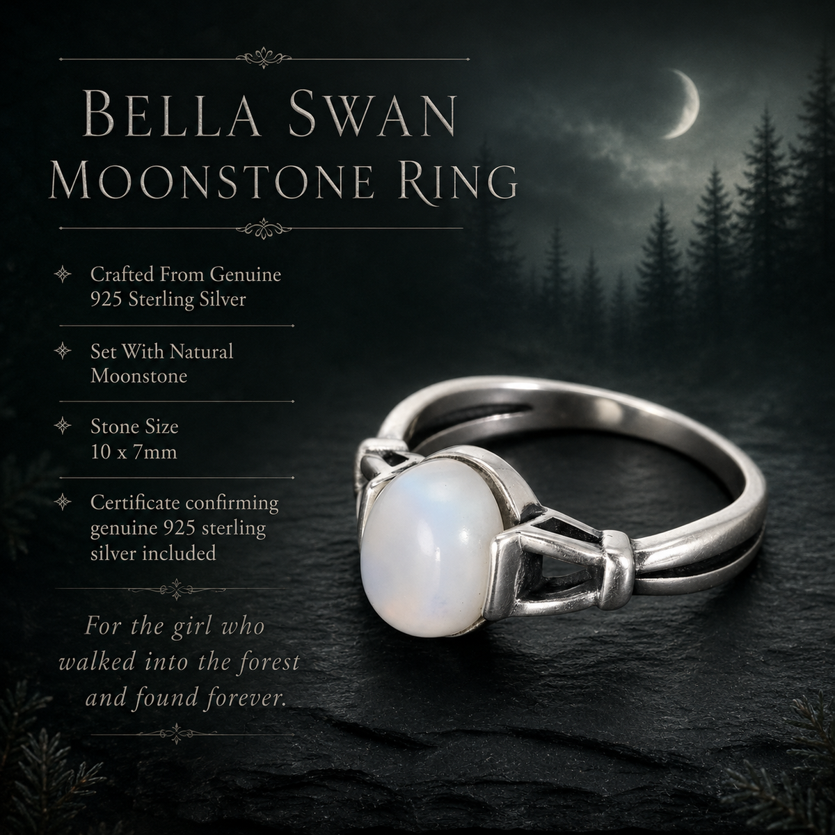 Twilight Saga Bella Swan's Natural Moonstone Ring | 925 Sterling Silver