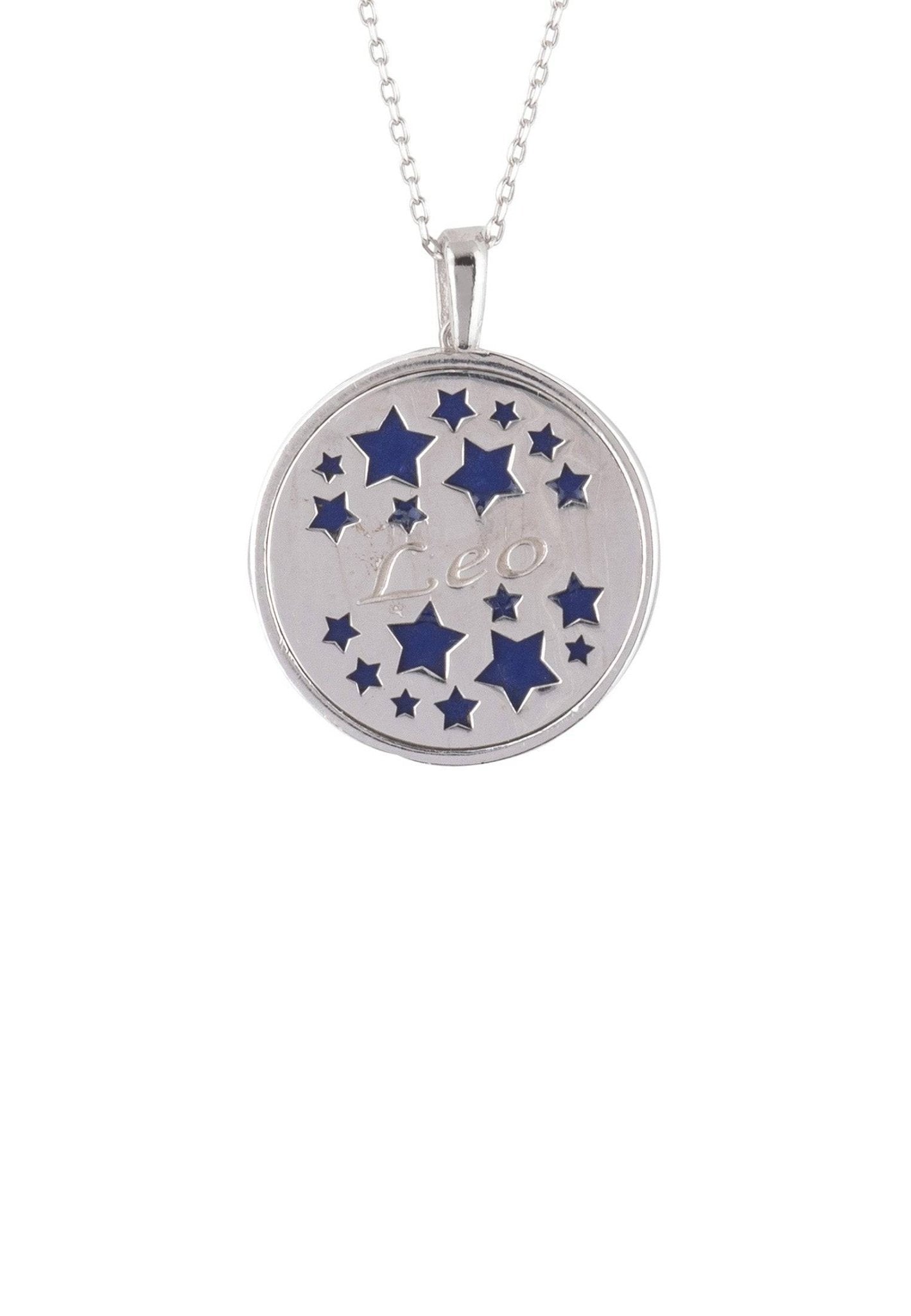 925 Sterling Silver Zodiac Leo Lapis Lazuli Star Constellation Pendant Necklace - Lovez Aqua© -