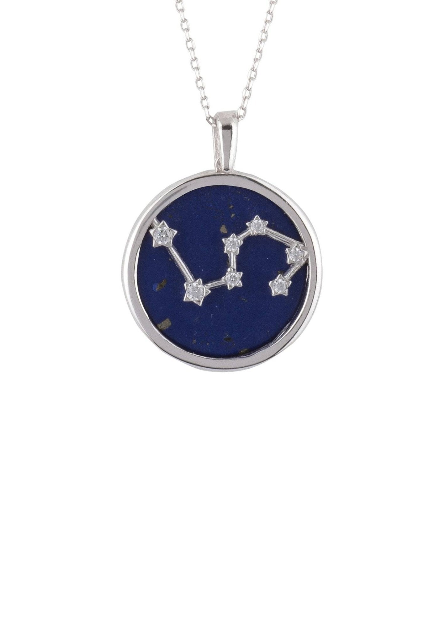 925 Sterling Silver Zodiac Leo Lapis Lazuli Star Constellation Pendant Necklace - Lovez Aqua© -