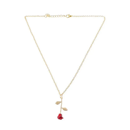 Disney's Beauty & the Beast Women's 3D Enchanted Red Rose Pendant Necklace - Disney - Gold