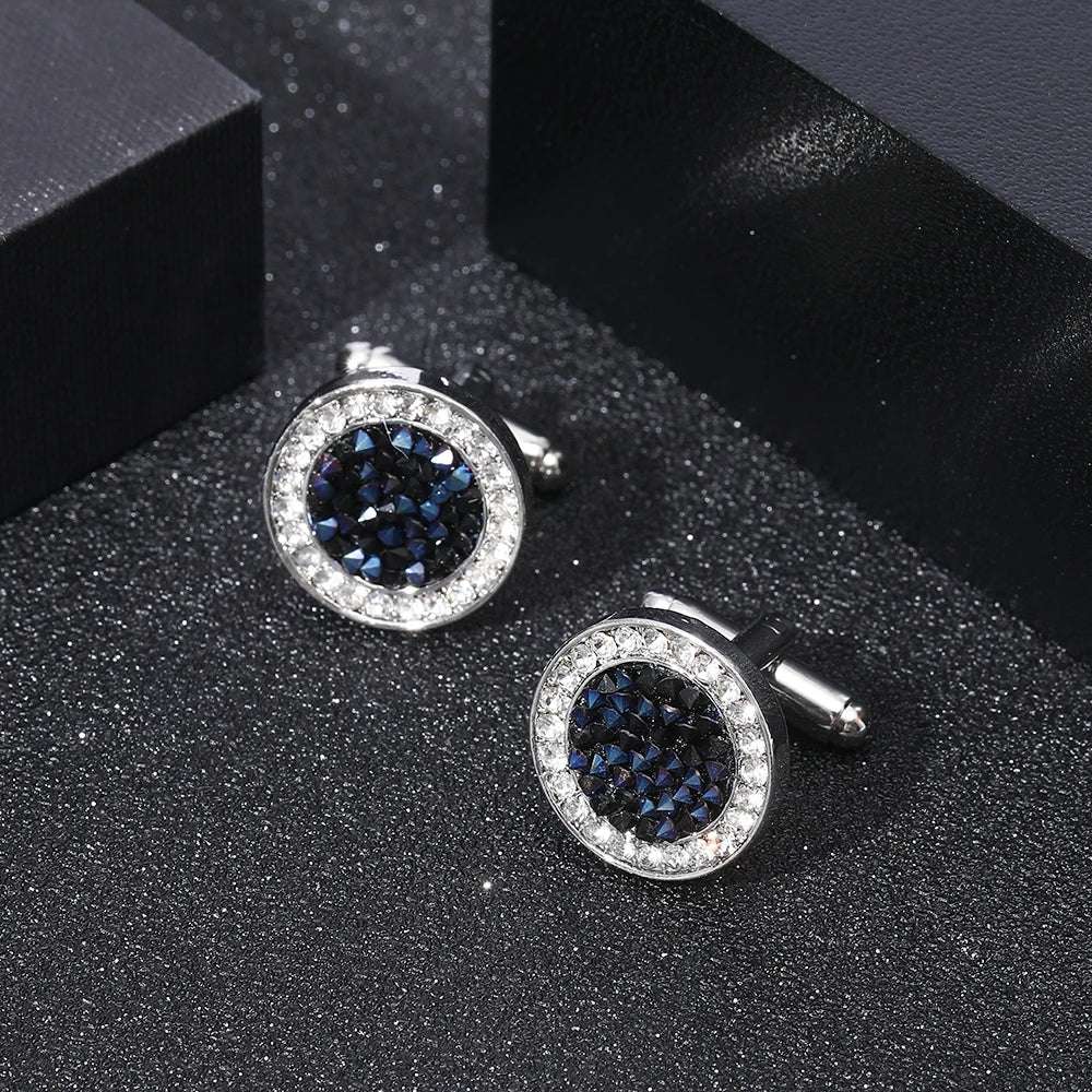 Luxury Men's Crystal & Agate Encrusted Round Cufflinks - Lovez Aqua© - 