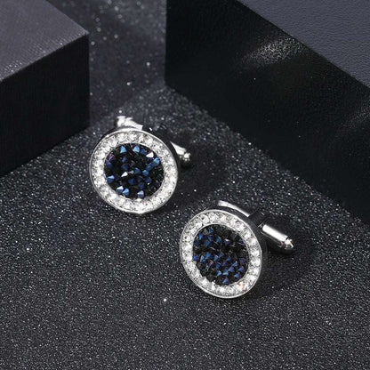 Luxury Men's Crystal & Agate Encrusted Round Cufflinks - Lovez Aqua© - 