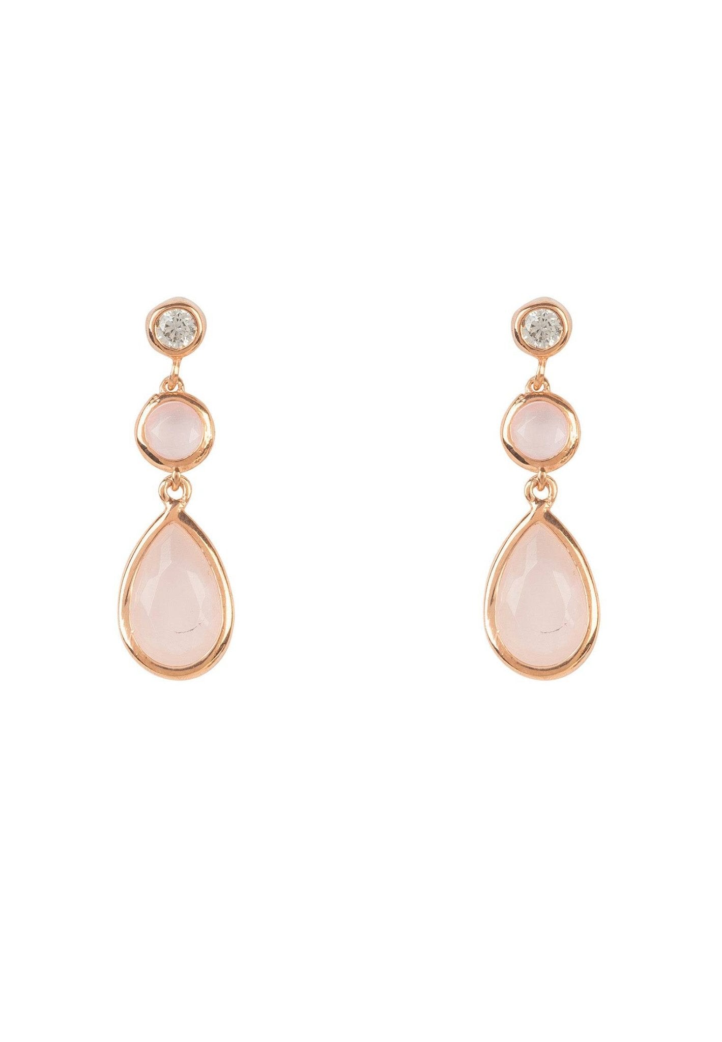 Women's Rose Quartz Gemstone Drop Earrings with 22ct Rose Gold Plating - Lovez Aqua© - 