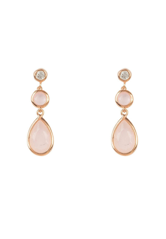 Women's Rose Quartz Gemstone Drop Earrings with 22ct Rose Gold Plating - Lovez Aqua© - 