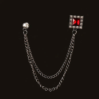Men's Baroque Rhinestone Classic Chain Link Vintage Lapel Pin Brooch - Lovez Aqua© - Style 10