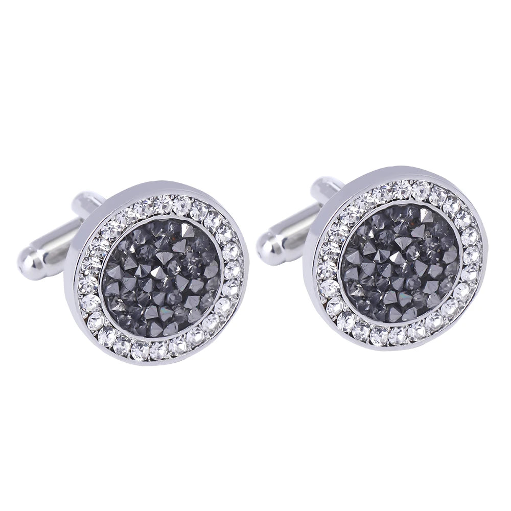 Luxury Men's Crystal & Agate Encrusted Round Cufflinks - Lovez Aqua© - Black