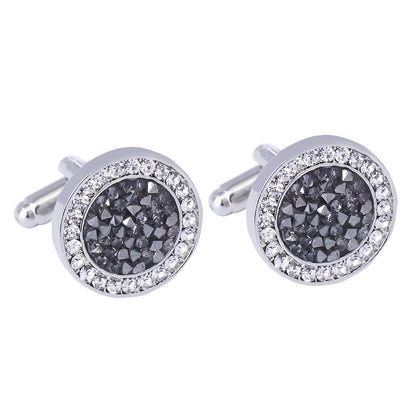 Luxury Men's Crystal & Agate Encrusted Round Cufflinks - Lovez Aqua© - Black
