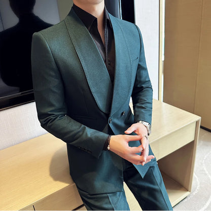 Men's Teal Double Breasted Formal 2 Piece Suit Set (Jacket & Pants) - Lovez Aqua© - 