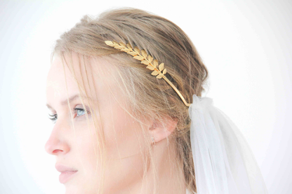 Women's Gold Greek Goddess Crown White Tulle Wedding Veil Headpiece - Lovez Aqua© - 
