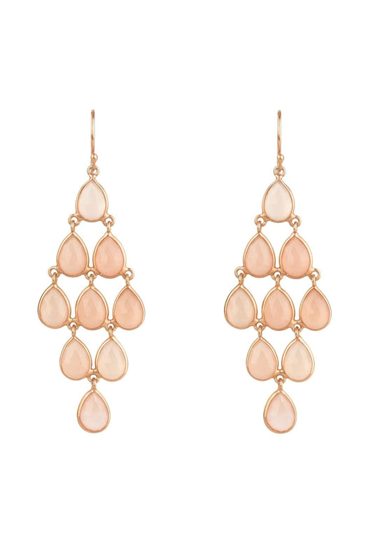 Women's 22ct Rose Gold Plated Rose Quartz Gemstone Cascade Earrings - Lovez Aqua© - 