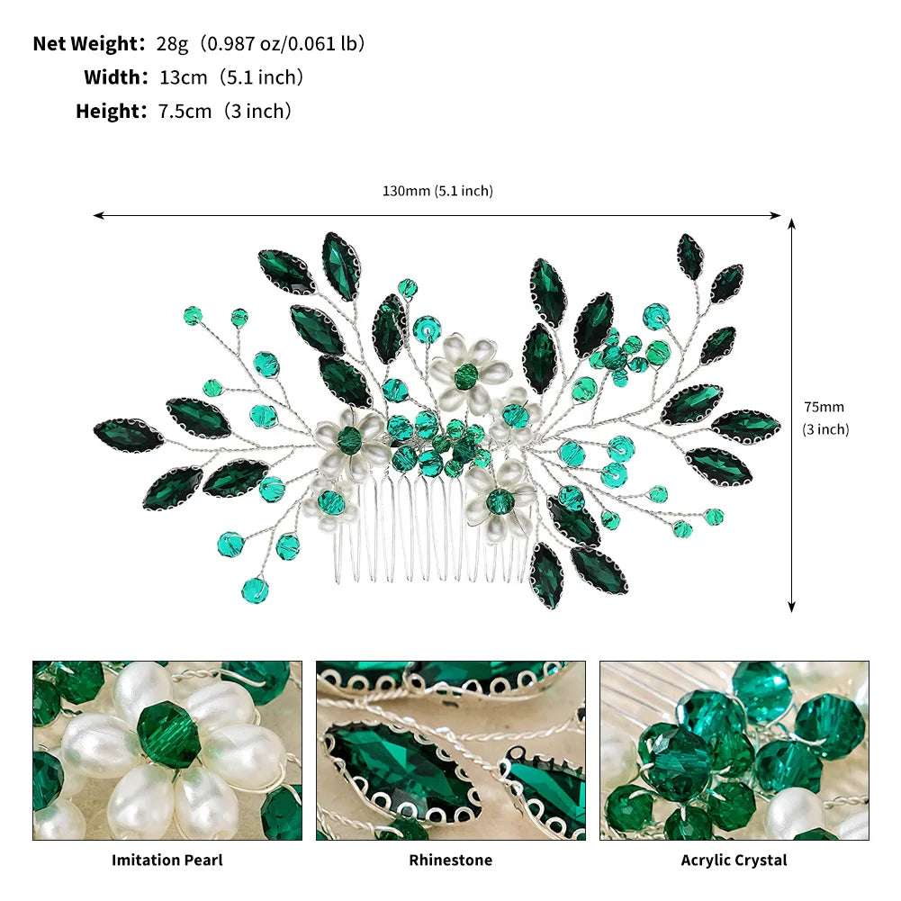 Women's Delicate Crystal Rhinestone & Pearl Flower Bridal Hair Comb - Lovez Aqua© - G2