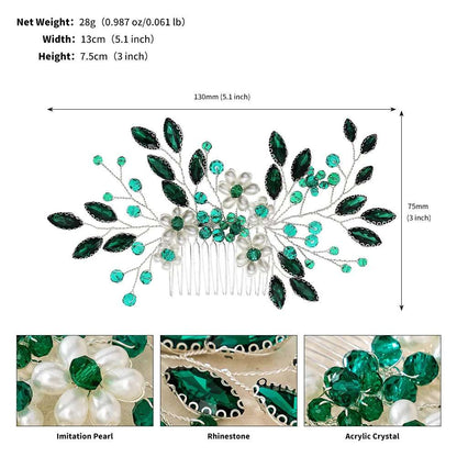 Women's Delicate Crystal Rhinestone & Pearl Flower Bridal Hair Comb - Lovez Aqua© - G2