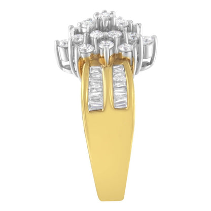 10K Yellow Gold 1.0 Cttw Marquise Composite Diamond Cluster Cocktail Ring - Lovez Aqua© - 