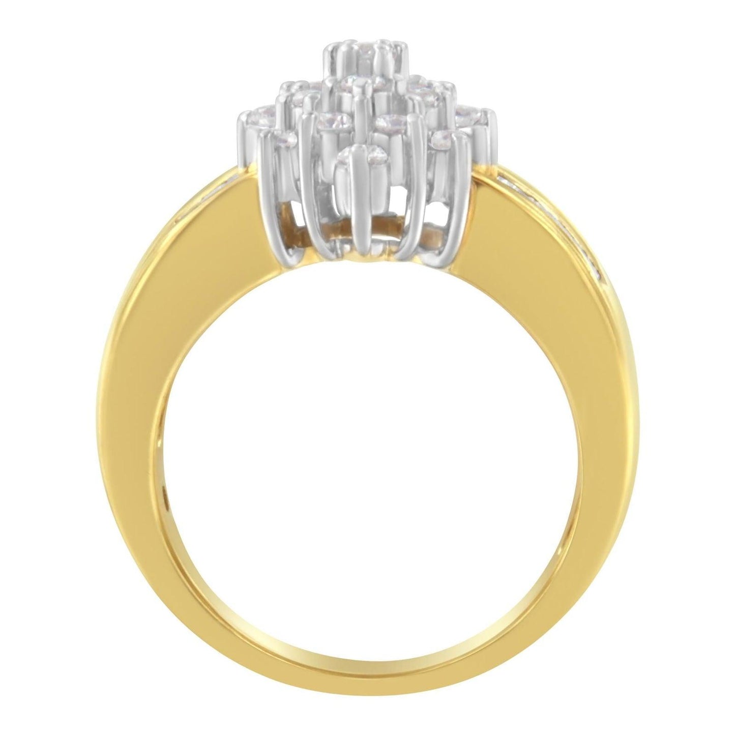 10K Yellow Gold 1.0 Cttw Marquise Composite Diamond Cluster Cocktail Ring - Lovez Aqua© - 