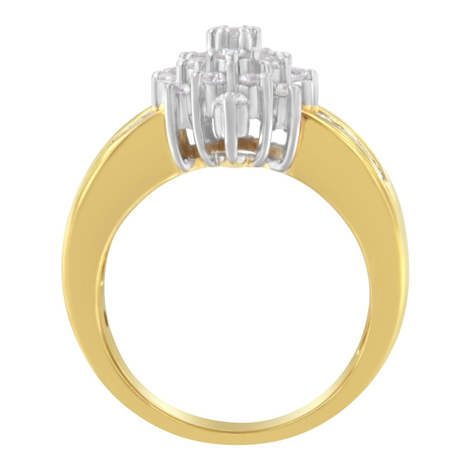 10K Yellow Gold 1.0 Cttw Marquise Composite Diamond Cluster Cocktail Ring - Lovez Aqua© - 