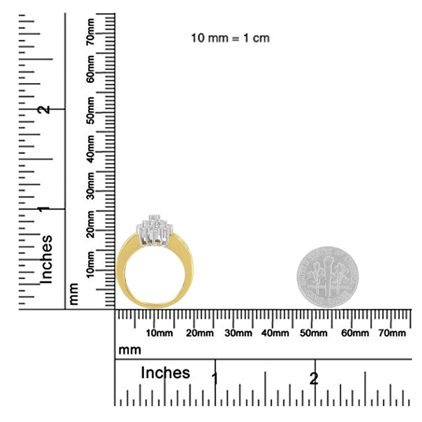10K Yellow Gold 1.0 Cttw Marquise Composite Diamond Cluster Cocktail Ring - Lovez Aqua© - 