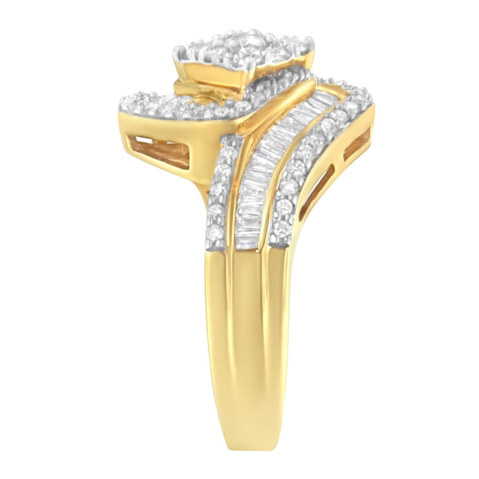 14K Yellow Gold 1 Cttw Baguette & Brilliant-Cut Diamond Cluster Engagement Ring - Lovez Aqua© - 