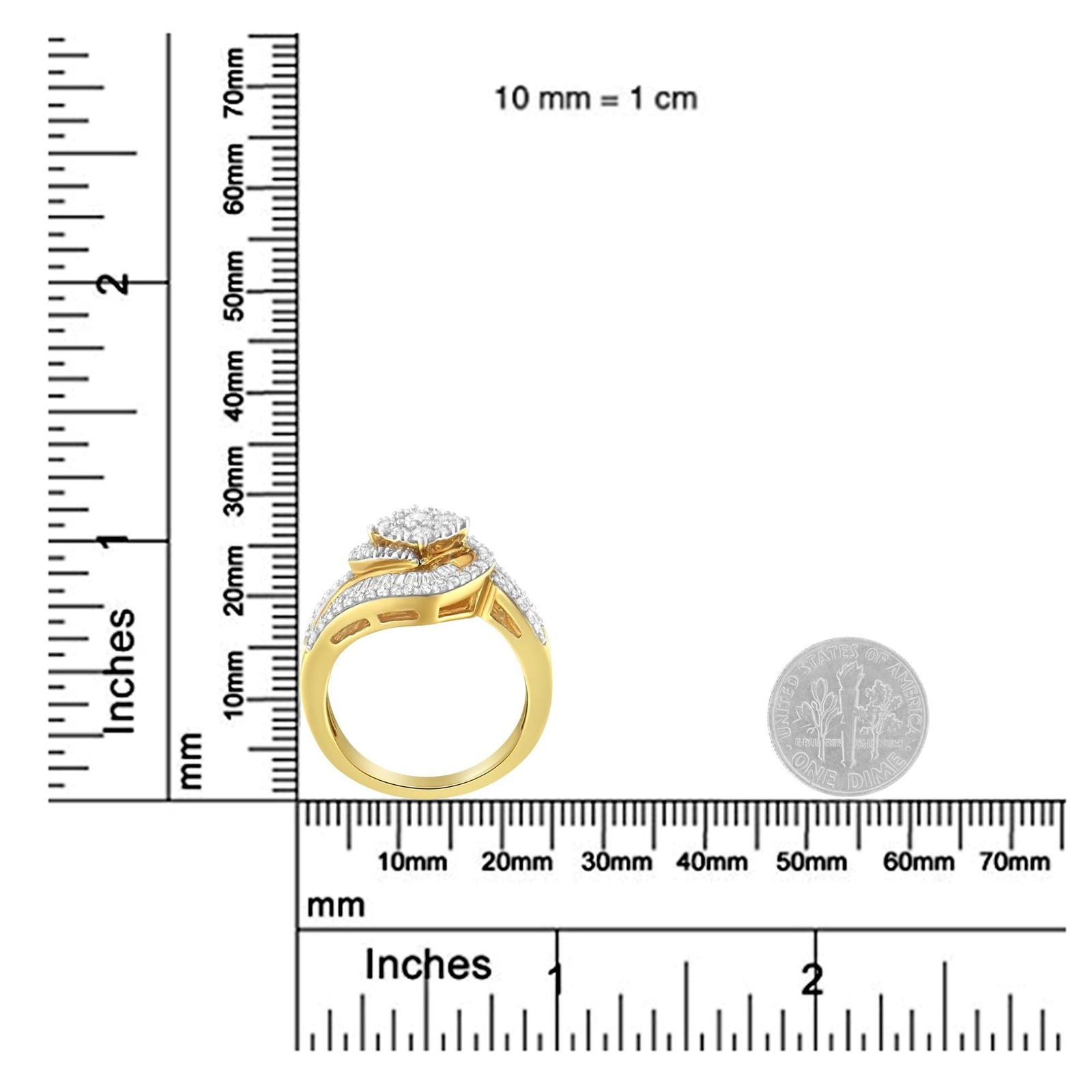 14K Yellow Gold 1 Cttw Baguette & Brilliant-Cut Diamond Cluster Engagement Ring - Lovez Aqua© - 