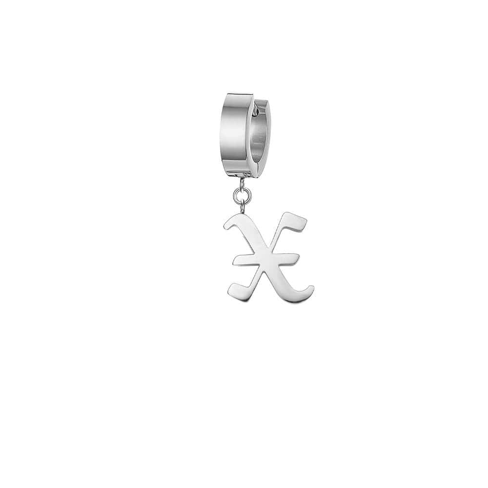 Old English Gothic Calligraphy Gold/Silver Initial Earring - Lovez Aqua© - X / Chrome