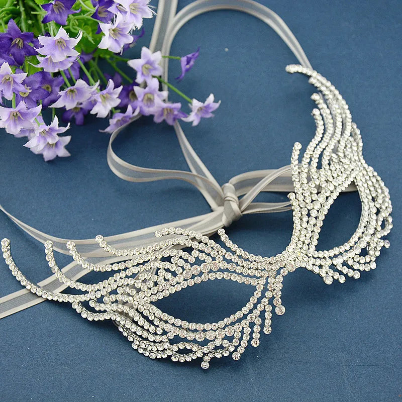 Women's Silver Rhinestone Delicate Filigree Venetian Masquerade Mask - Lovez Aqua© - 