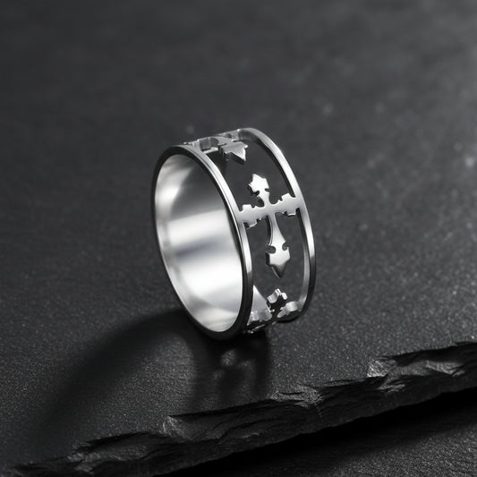 Elegant Religious Cross Stainless Steel Unisex Ring - Lovez Aqua© - 