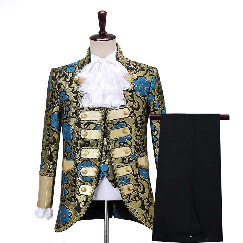 17th Century Baroque Men’s Suit with Embroidered Jacket, Vest & Pants - Lovez Aqua© - 