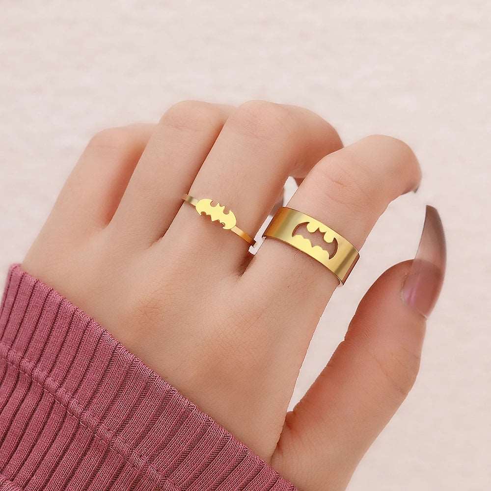 Marvel's Batman Signal Adjustable Matching Couple Gold Rings (2Pcs/Set) - Lovez Aqua© - 