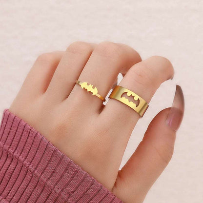 Marvel's Batman Signal Adjustable Matching Couple Gold Rings (2Pcs/Set) - Lovez Aqua© - 