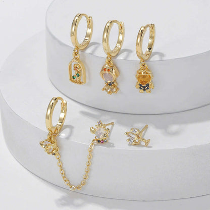 Disney's Beauty & the Beast Belle Gold Plated Zircon Stud Earrings (5 Pieces) - Disney - 