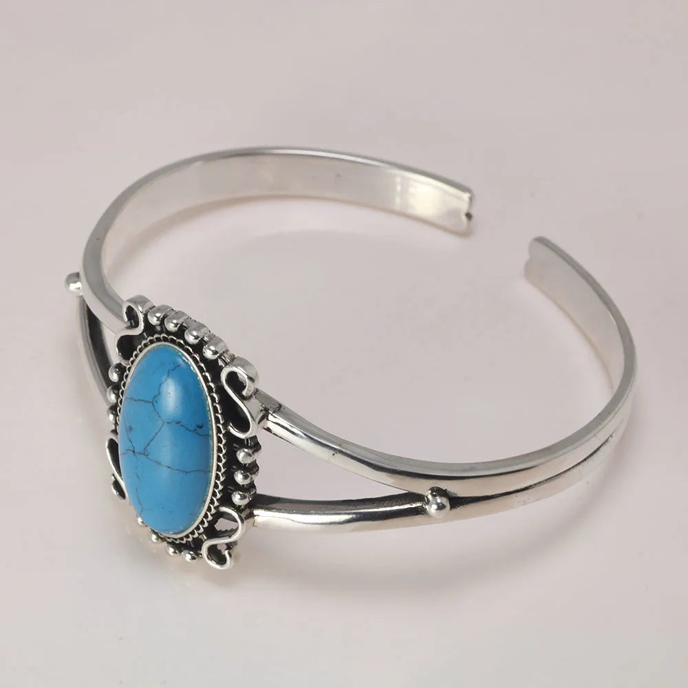Real S925 Sterling Silver Bella Swan Natural Turquoise Stone Open Cuff Bracelet - Twilight - 