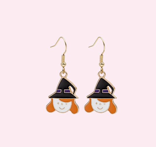 Minimalistic Gold Plated 925 Sterling Silver Halloween Pumpkin & Witch Earrings - Lovez Aqua© - Witch